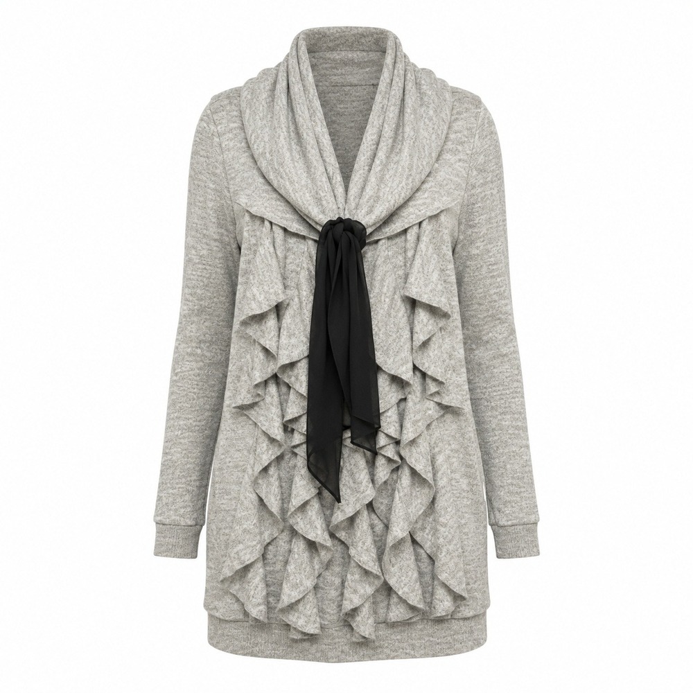 Ryu Coquette Balletcore Ruffle Cardigan Womens Size Medium Romantic Bow Knit